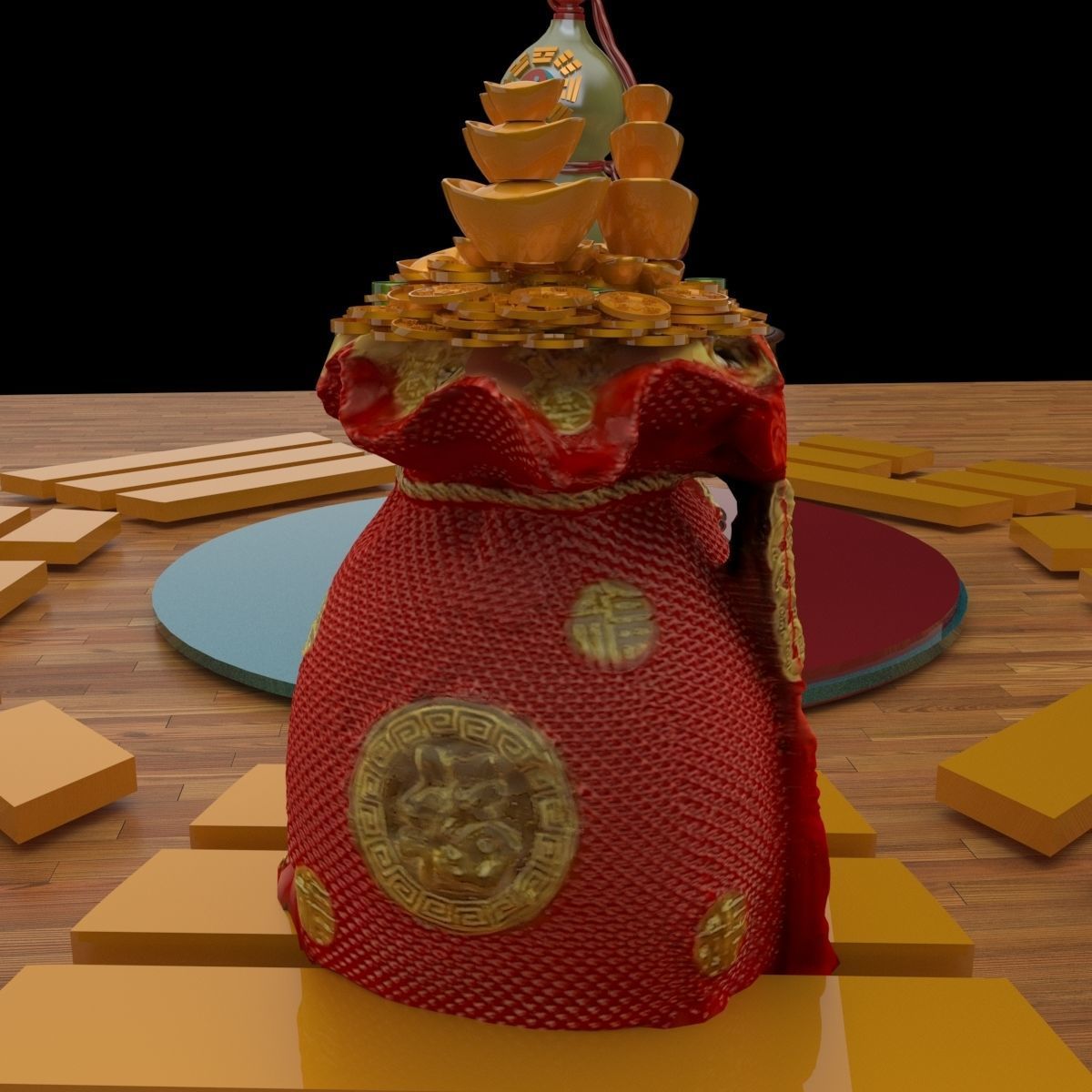 Chinese money bag 3D model_6