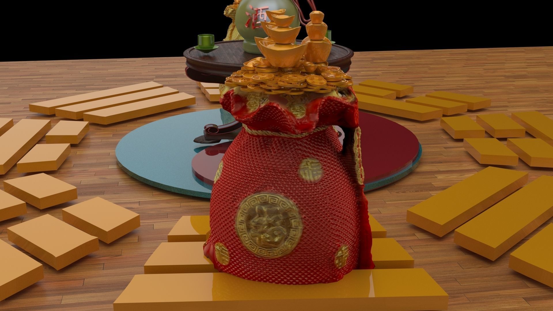 Chinese money bag 3D model_4