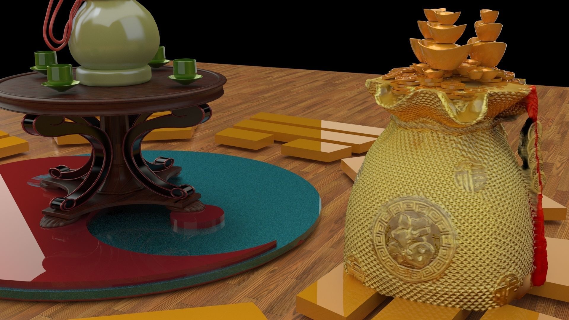 Chinese money bag 3D model_5