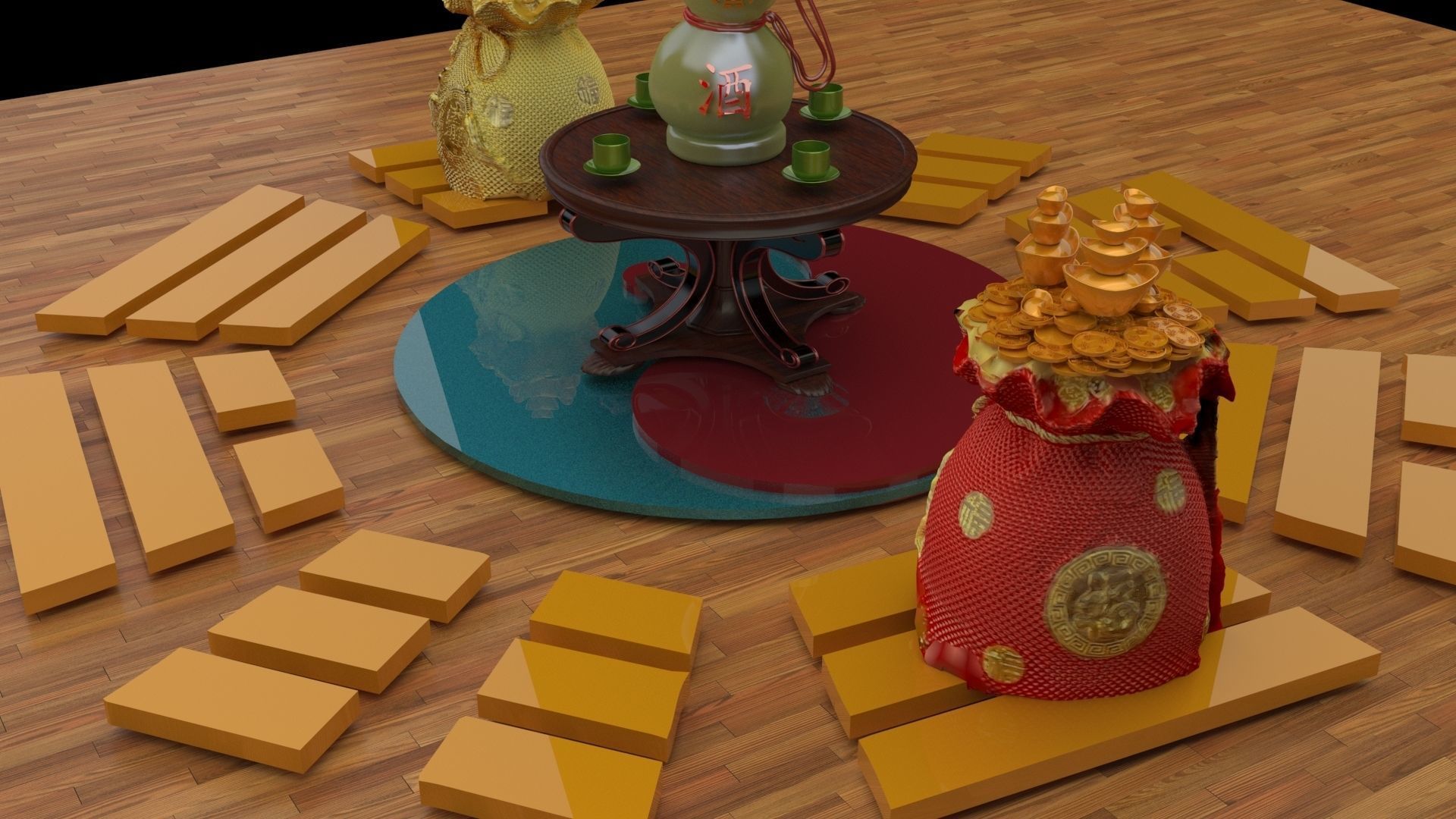 Chinese money bag 3D model_1