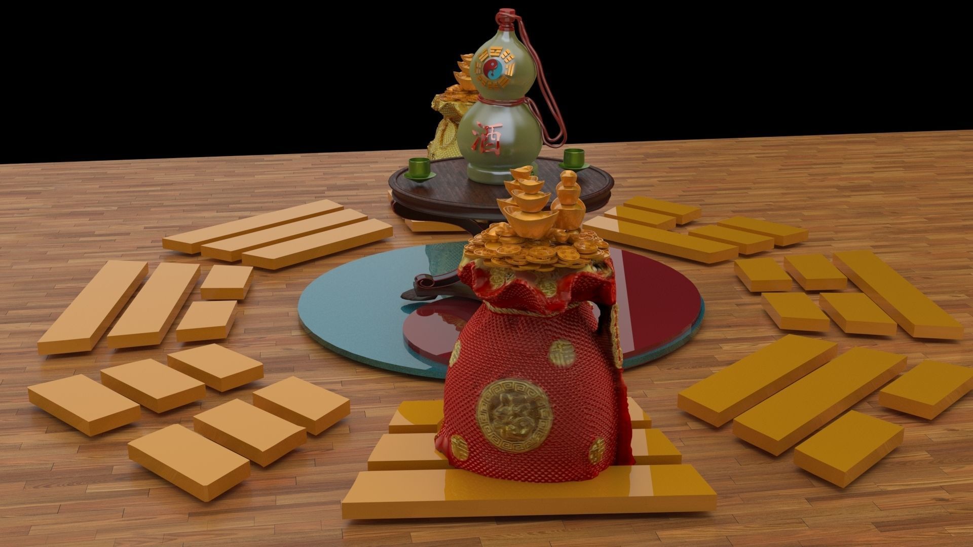 Chinese money bag 3D model_3