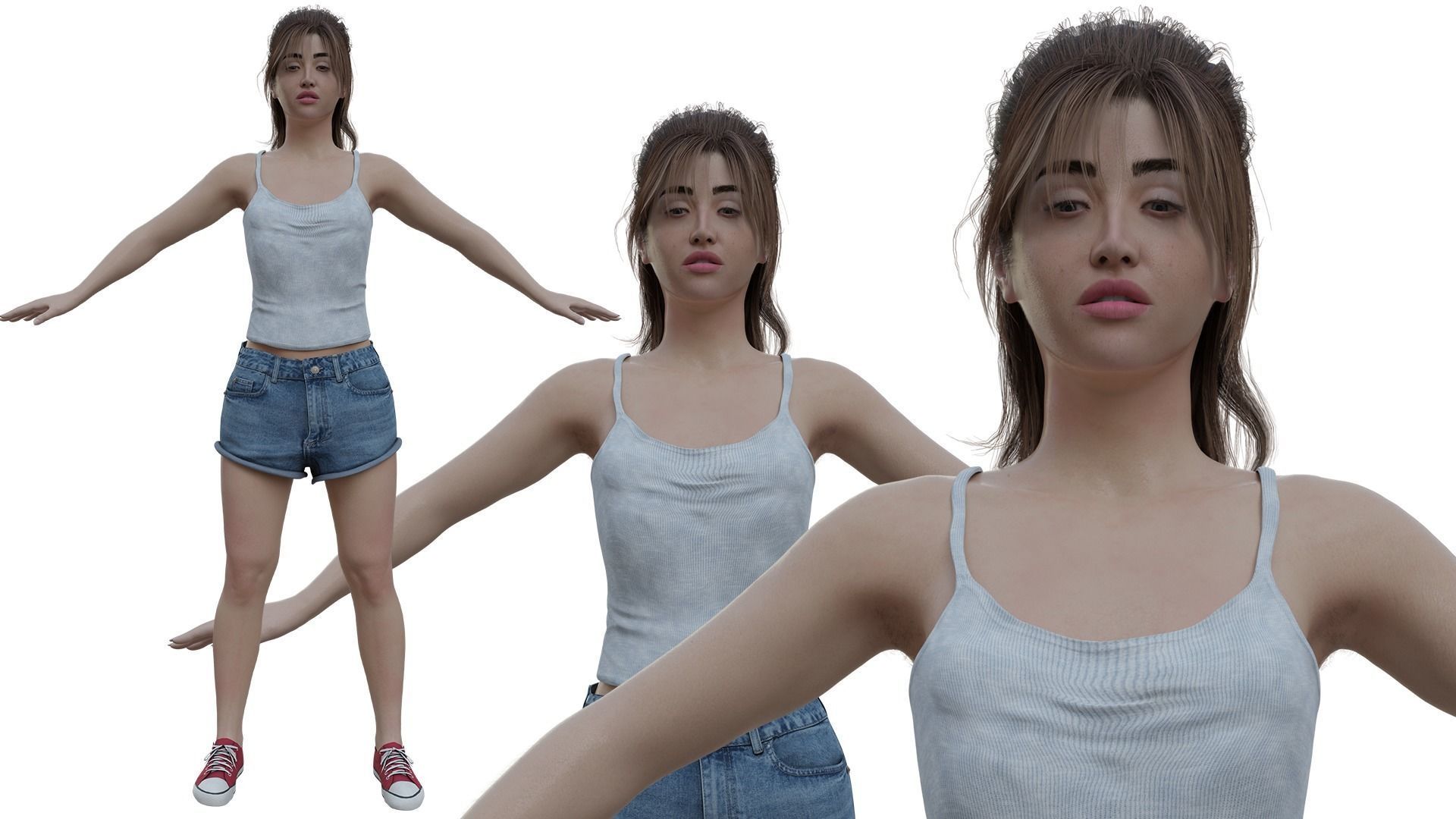 Realistic Female Rigged - Nude Girl - Advanced Body Rig Low-poly 3D model_5