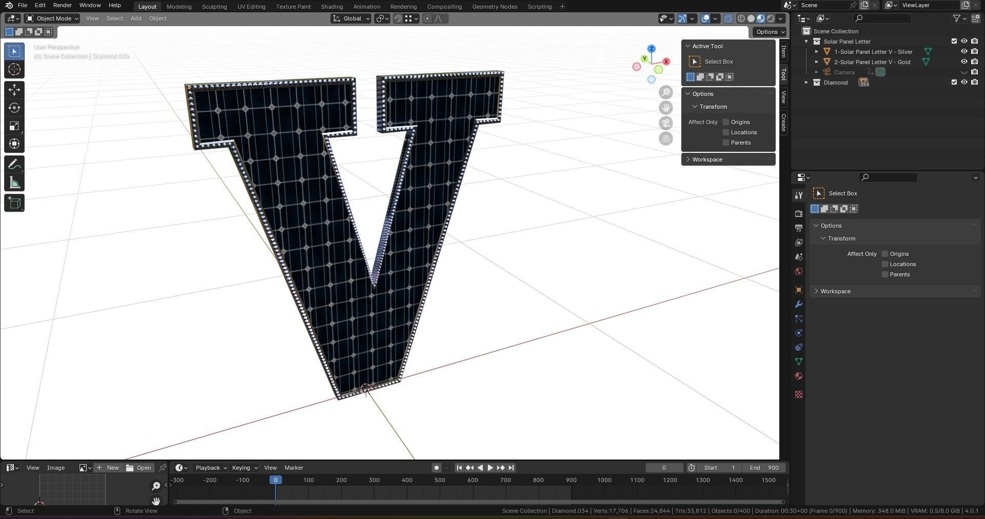 Solar Panel Letter - V 3D model_13