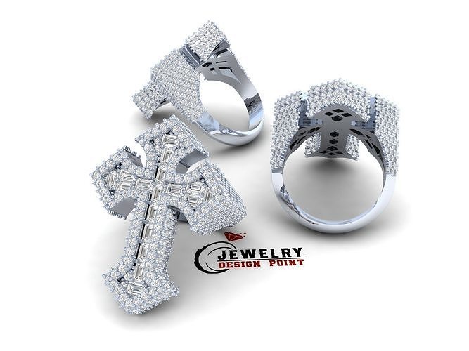Custom Syriac Cross Diamond Ring - Crucifixion Cross Ring 3D print model