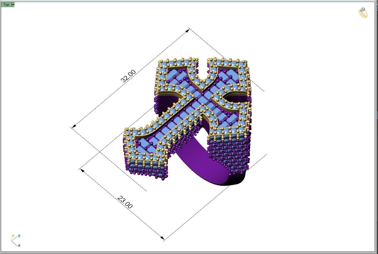 Custom Syriac Cross Diamond Ring - Crucifixion Cross Ring 3D print model_4