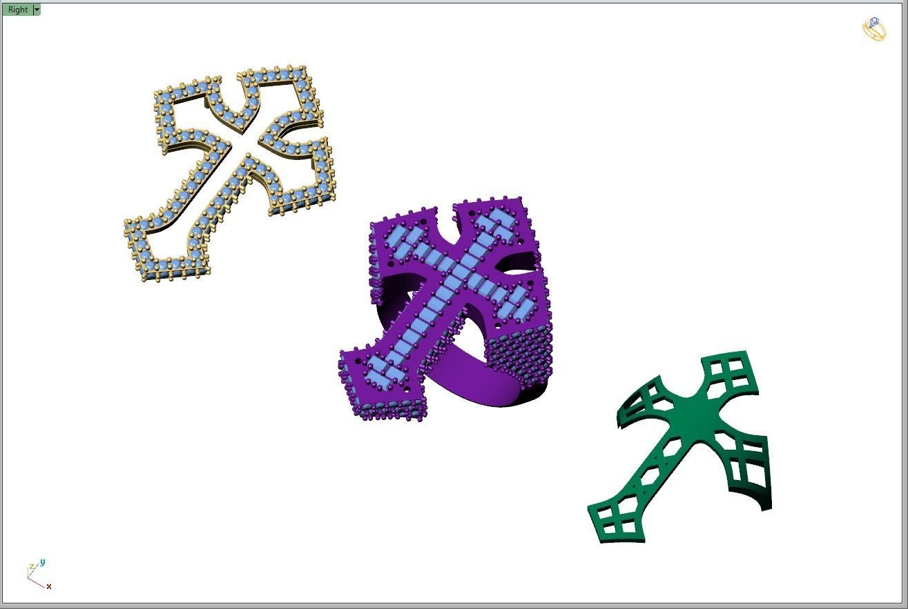 Custom Syriac Cross Diamond Ring - Crucifixion Cross Ring 3D print model_10