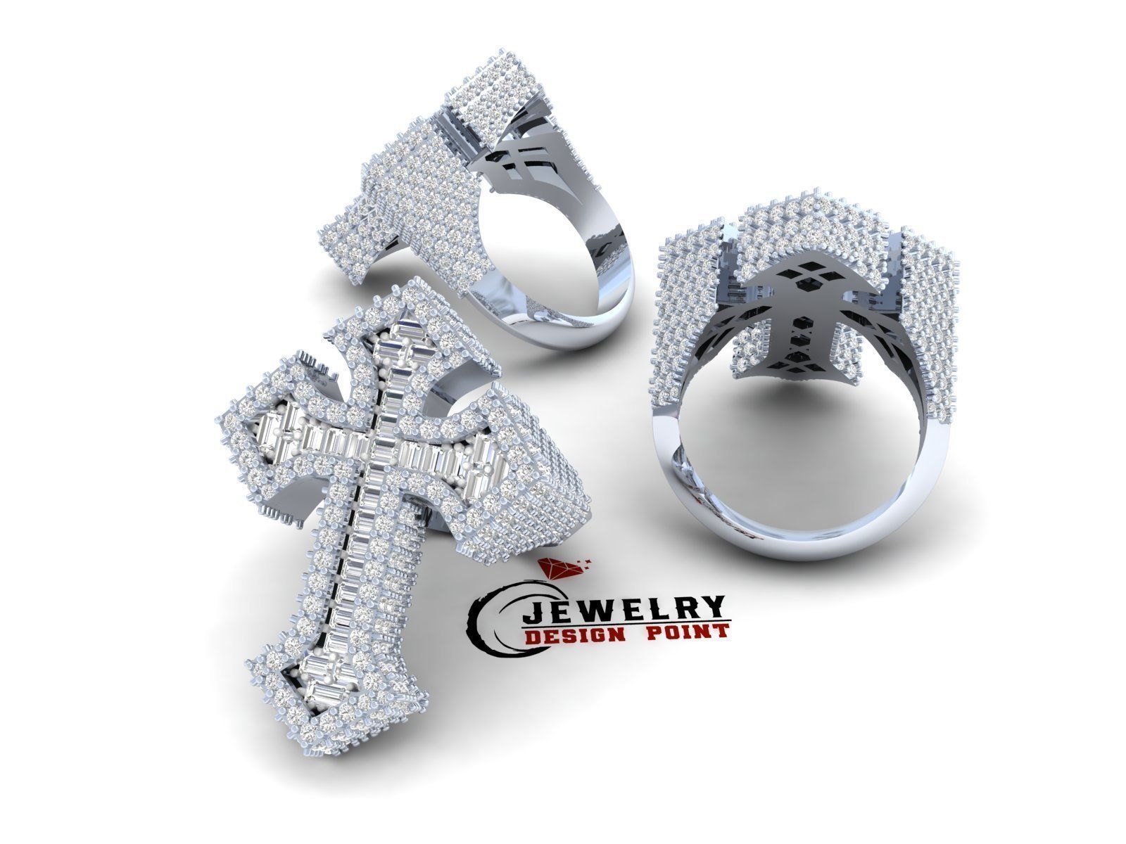 Custom Syriac Cross Diamond Ring - Crucifixion Cross Ring 3D print model_3