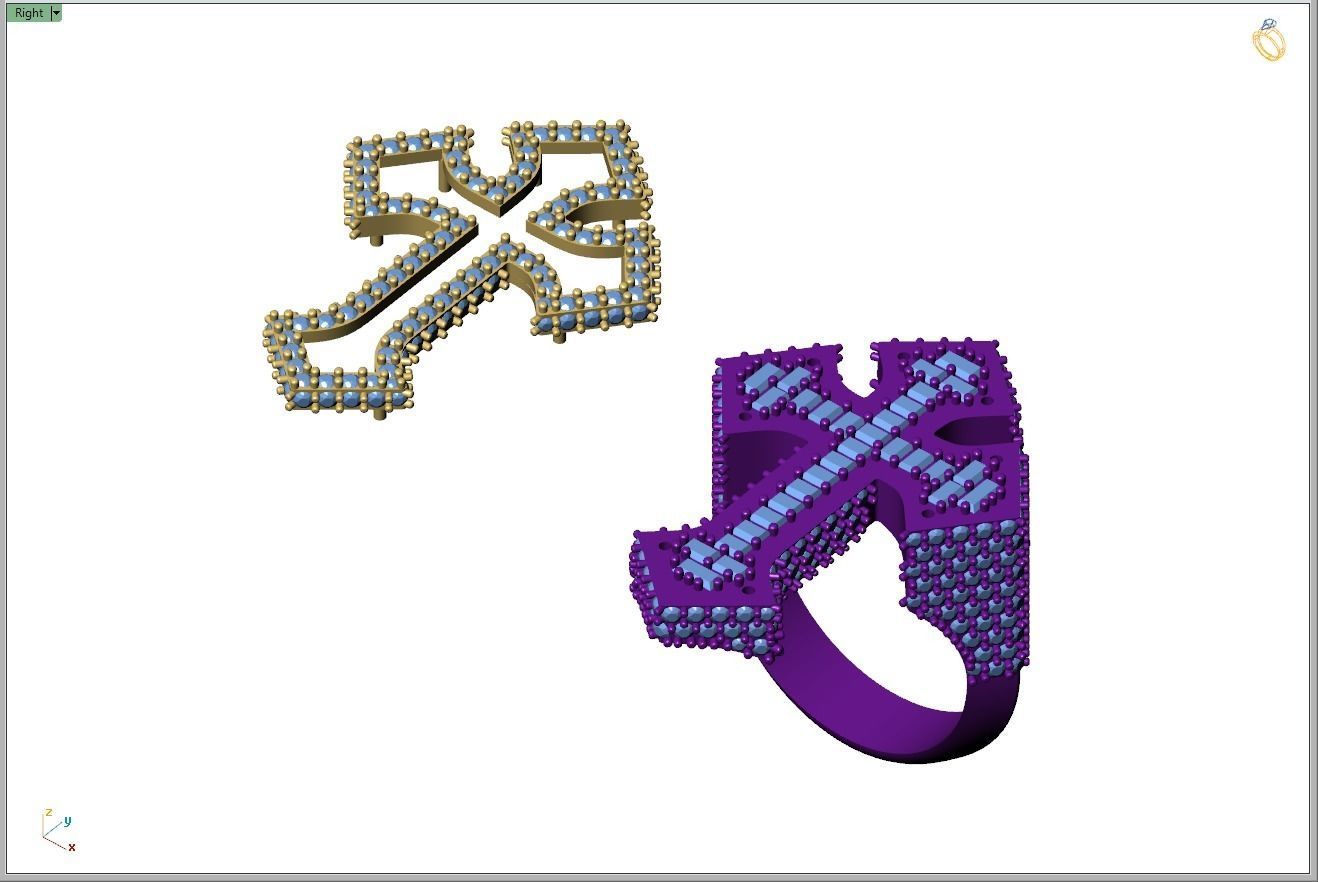 Custom Syriac Cross Diamond Ring - Crucifixion Cross Ring 3D print model_9