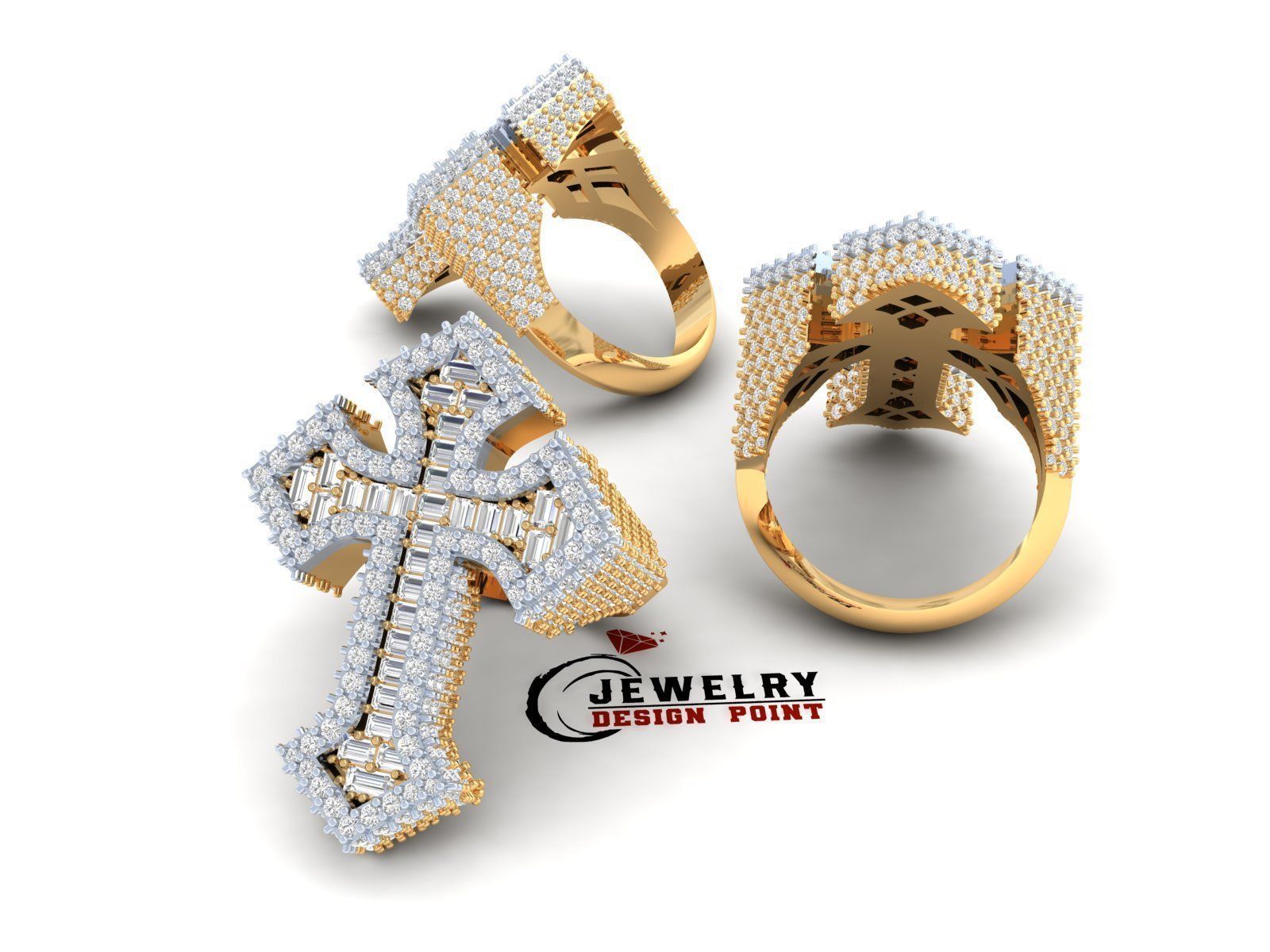 Custom Syriac Cross Diamond Ring - Crucifixion Cross Ring 3D print model_2