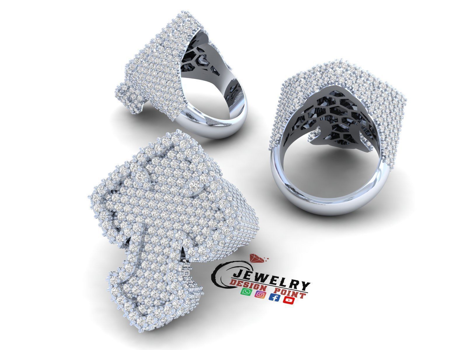 Custom Chrome Hearts Cross Diamond Ring - Crucifixion Cross Ring 3D print model_3