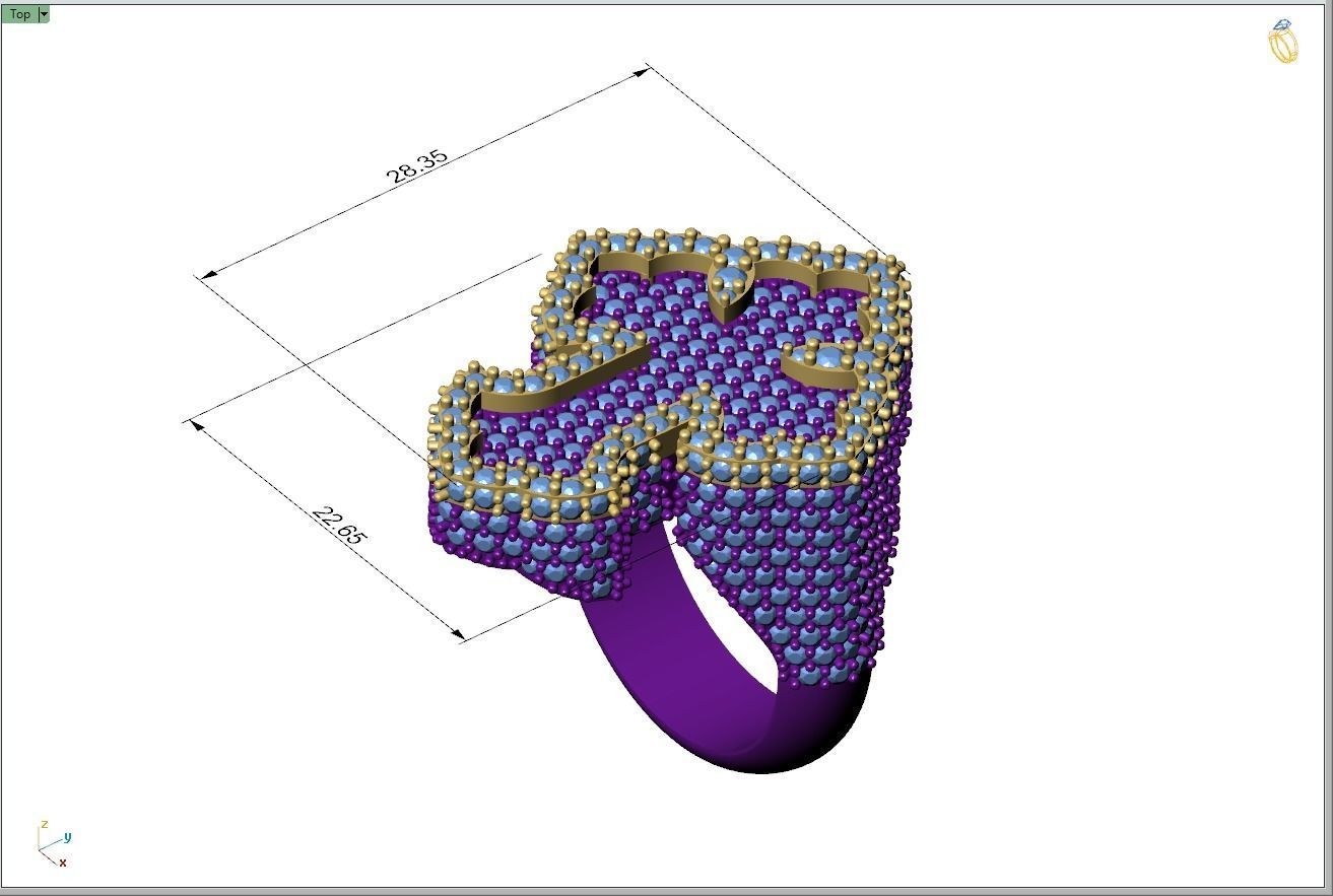 Custom Chrome Hearts Cross Diamond Ring - Crucifixion Cross Ring 3D print model_4