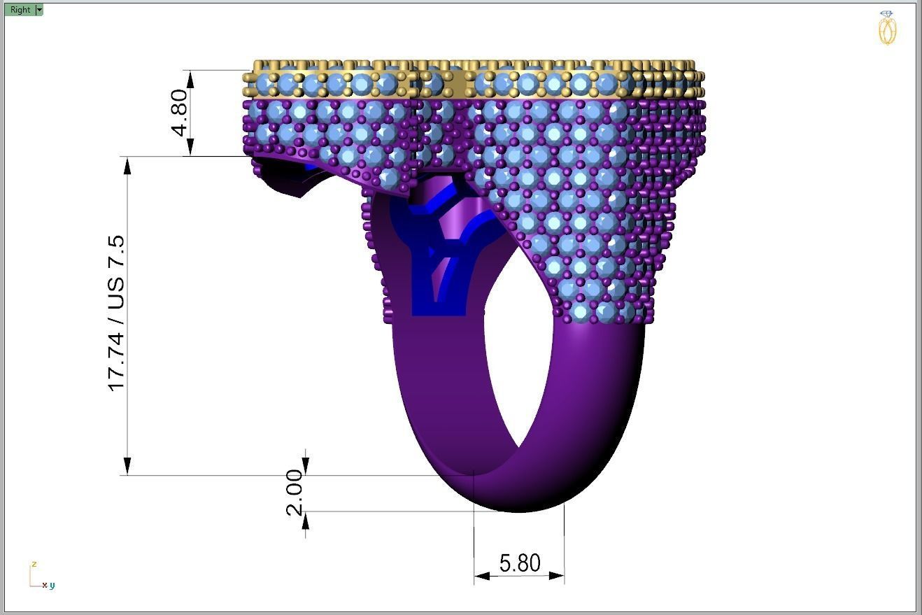 Custom Chrome Hearts Cross Diamond Ring - Crucifixion Cross Ring 3D print model_7
