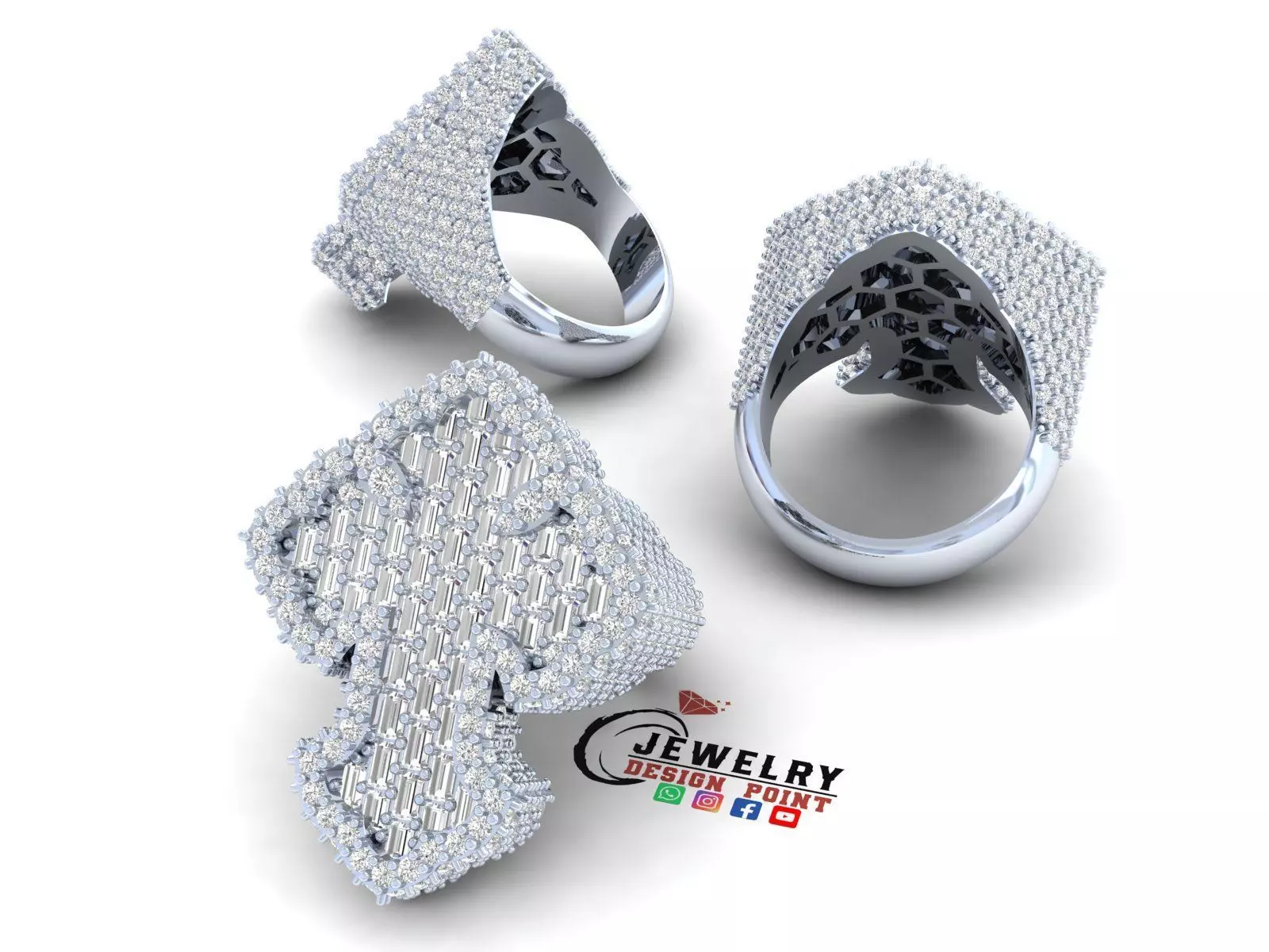 Custom Chrome Hearts Cross Diamond Ring - Crucifixion Cross Ring 3D print model