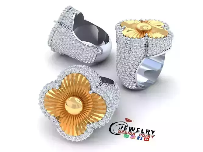 Custom Van Cleef Clover Diamond Ring - Bulgari Ring