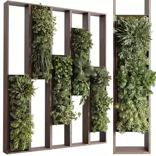 Plants set partition in wooden frame 86 Vertical graden wall  3D model