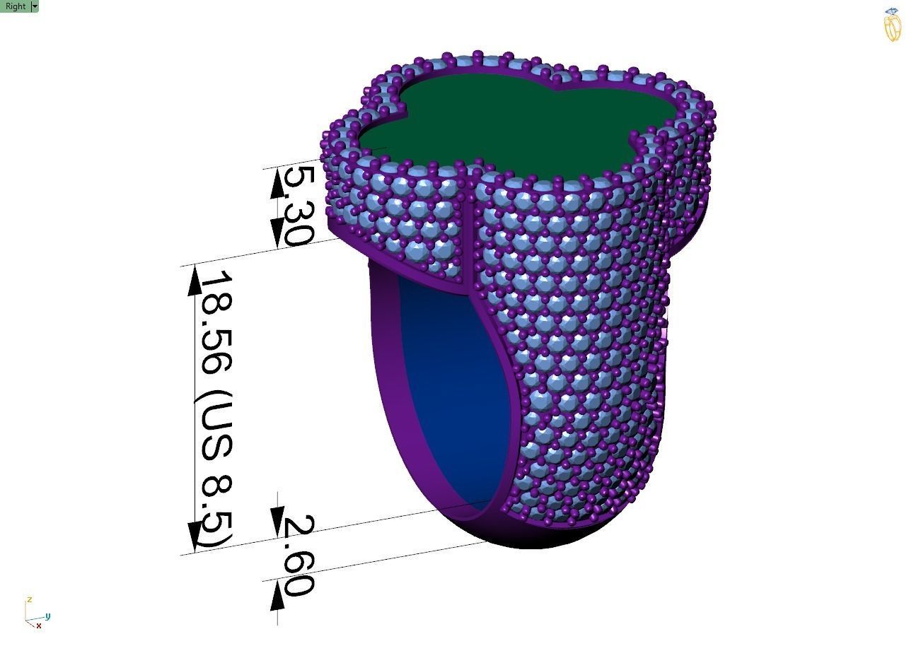 Custom Van Cleef Clover Enamel Ring - Bulgari Ring 3D print model_7
