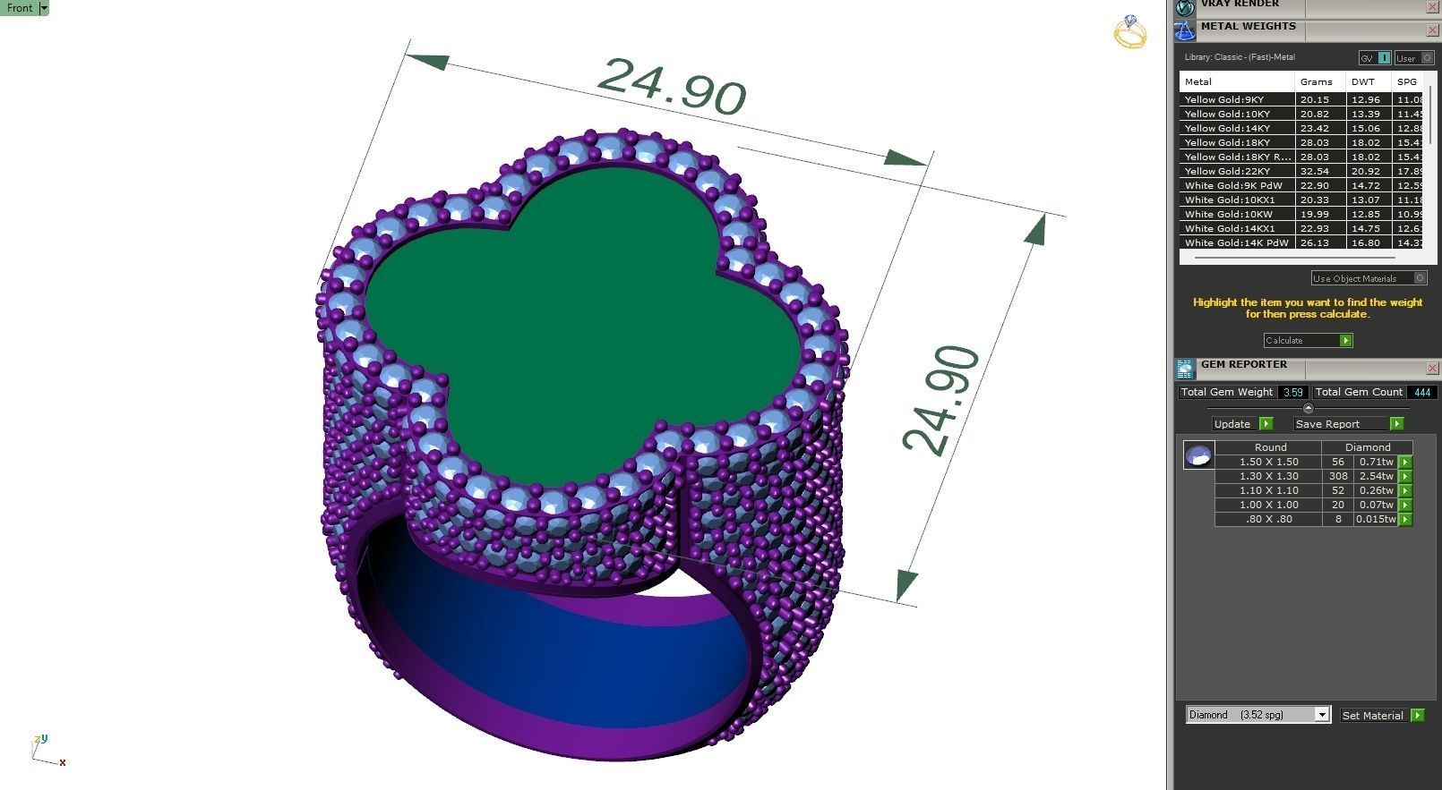 Custom Van Cleef Clover Enamel Ring - Bulgari Ring 3D print model_6