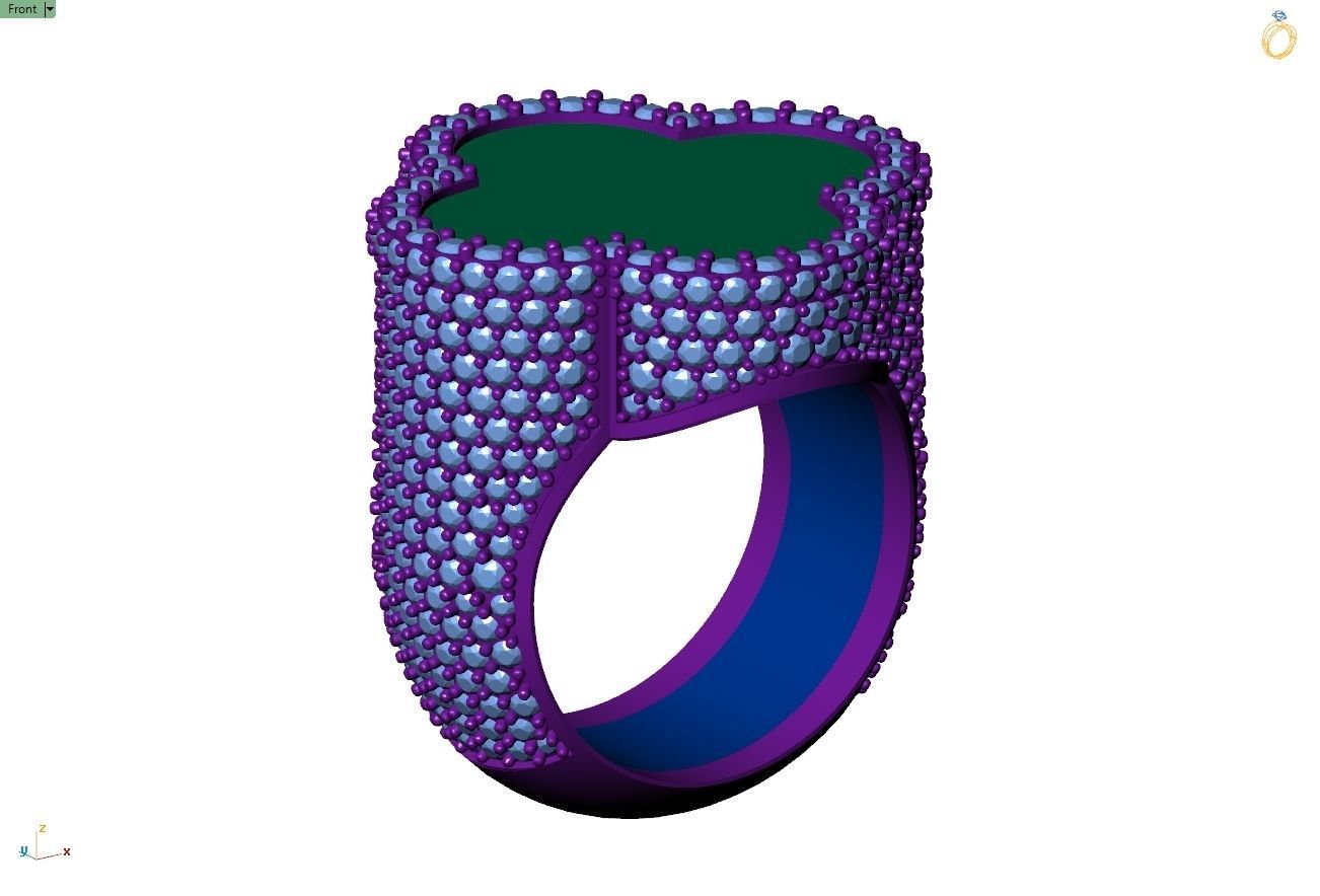 Custom Van Cleef Clover Enamel Ring - Bulgari Ring 3D print model_8