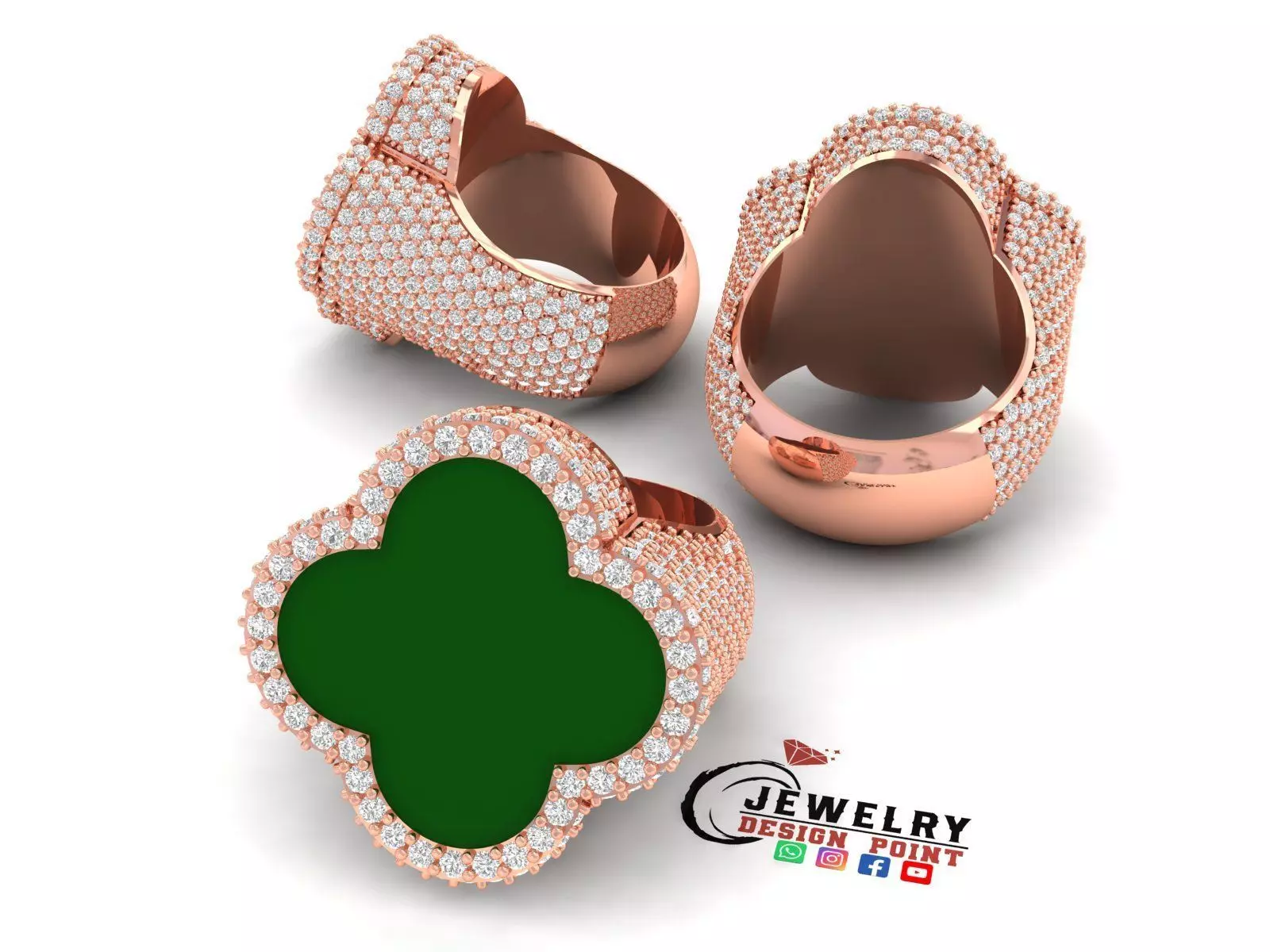 Custom Van Cleef Clover Enamel Ring - Bulgari Ring 3D print model_0