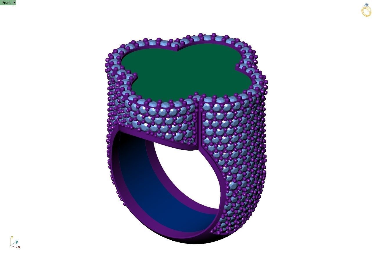 Custom Van Cleef Clover Enamel Ring - Bulgari Ring 3D print model_4