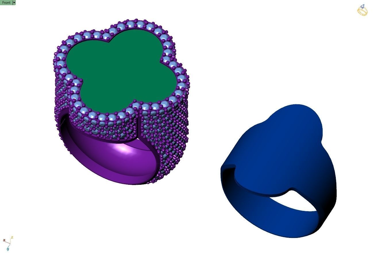 Custom Van Cleef Clover Enamel Ring - Bulgari Ring 3D print model_11