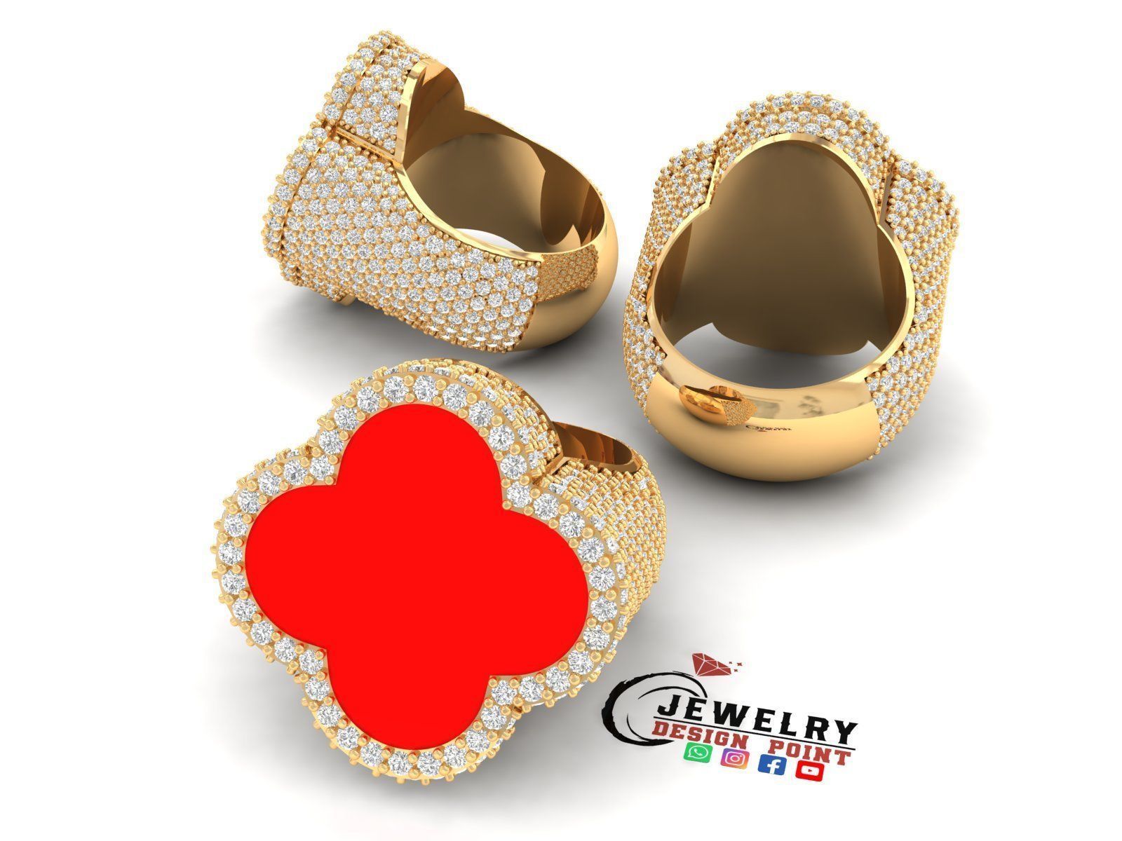 Custom Van Cleef Clover Enamel Ring - Bulgari Ring 3D print model_3