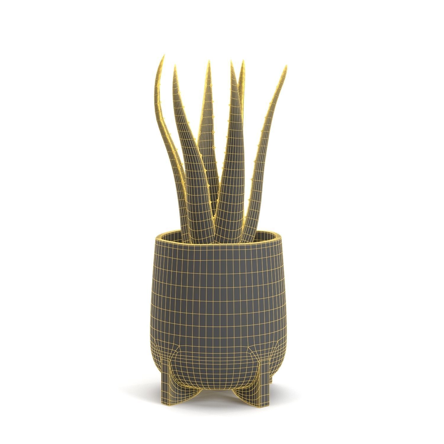 Stoneware Footed Aloe vera Planter  PBR 3D model_5