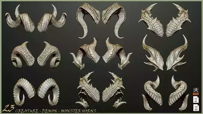 23  Creature Monster Demon Horns VOL 2  3D model