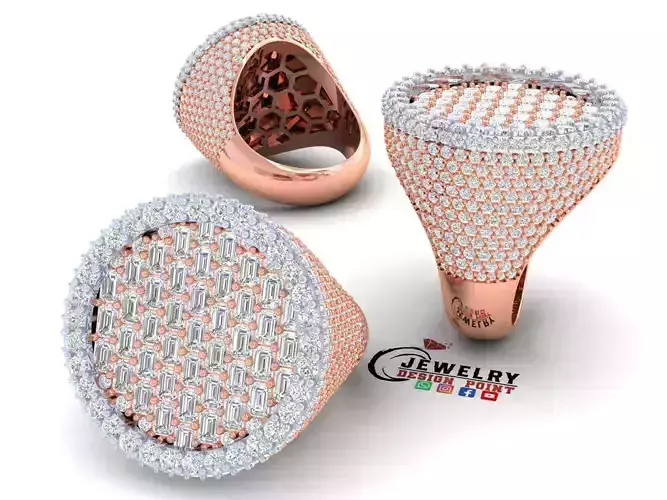 Custom Round Shape Halfway Emerald Diamond Setting Ring 