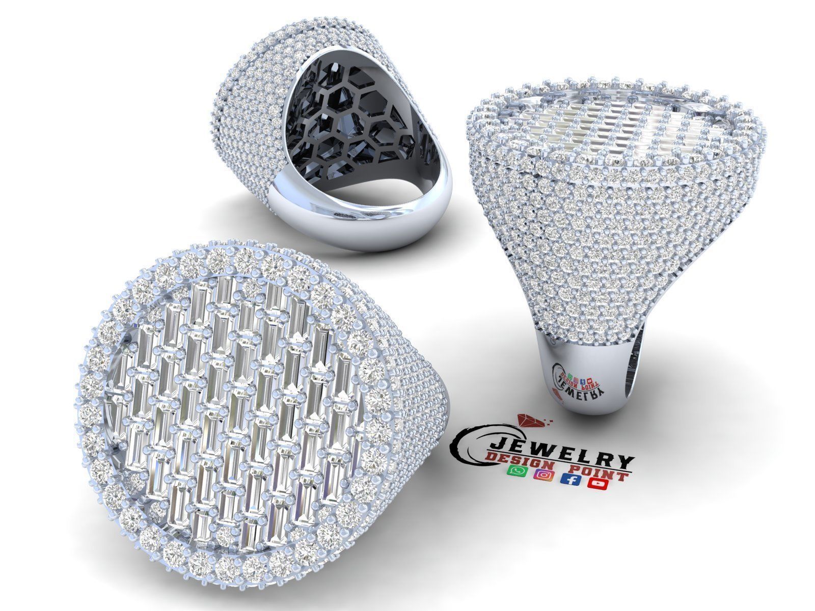 Custom Round Shape Halfway Begetters Diamond Setting Ring  3D print model_3