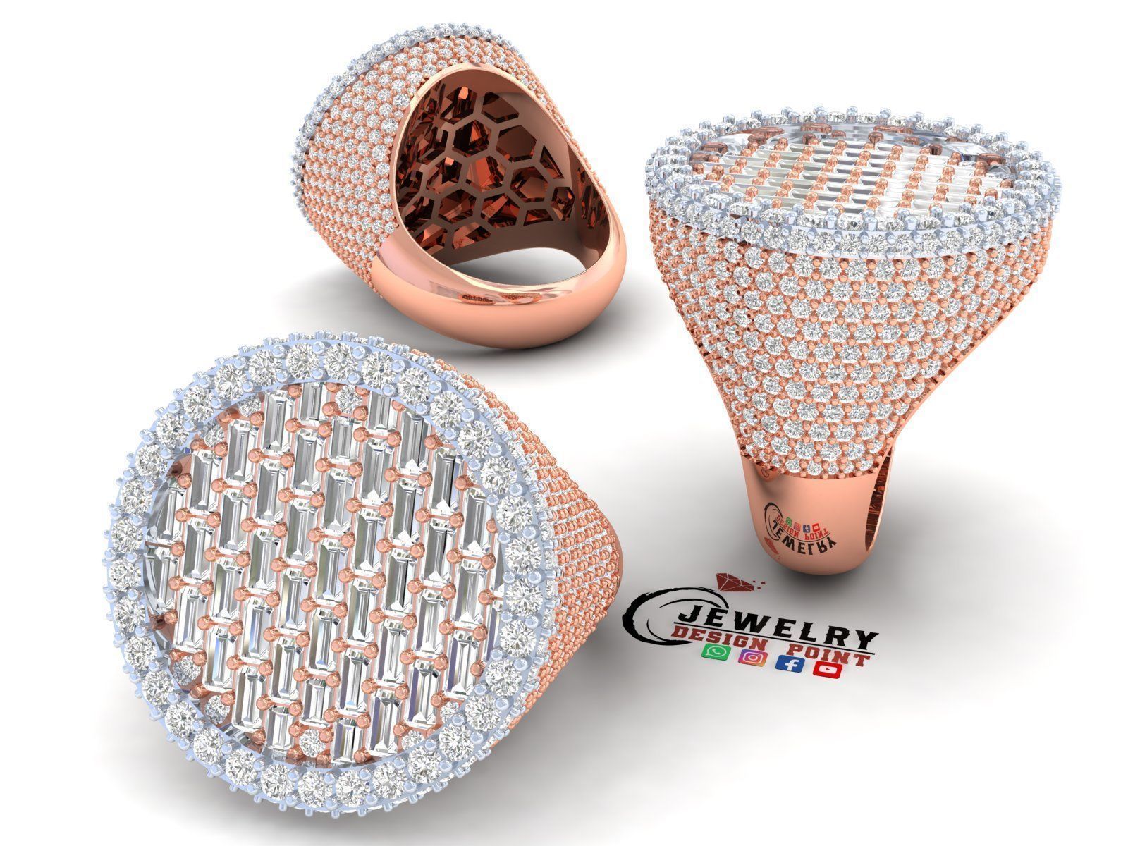 Custom Round Shape Halfway Begetters Diamond Setting Ring  3D print model_2