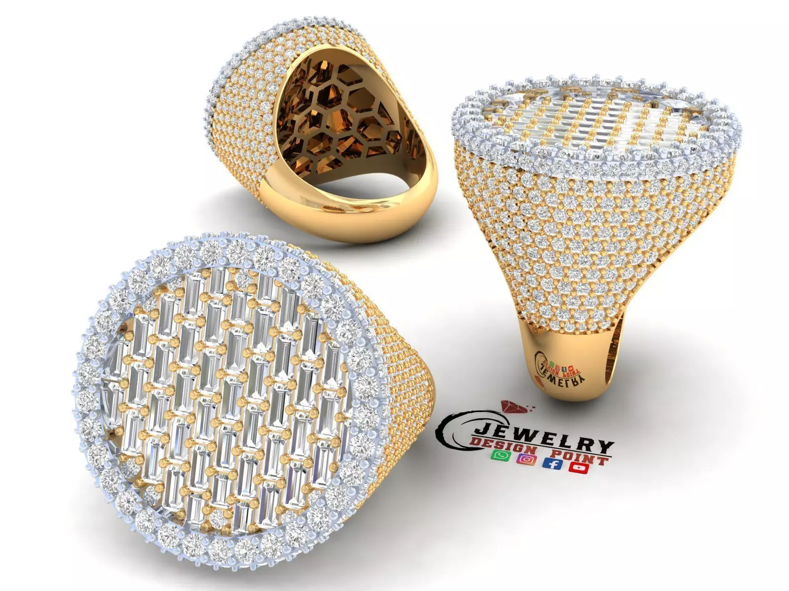 Custom Round Shape Halfway Begetters Diamond Setting Ring  3D print model_0