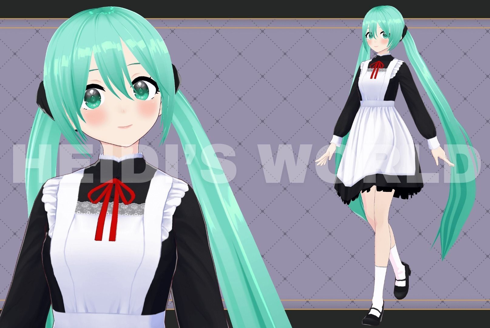 Vroid Beautiful 3D Female Maid Miku Vtuber Model Avatar 3D model 3D model_3