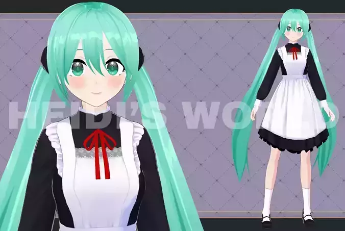 Vroid Beautiful 3D Female Maid Miku Vtuber Model Avatar 3D model 3D model
