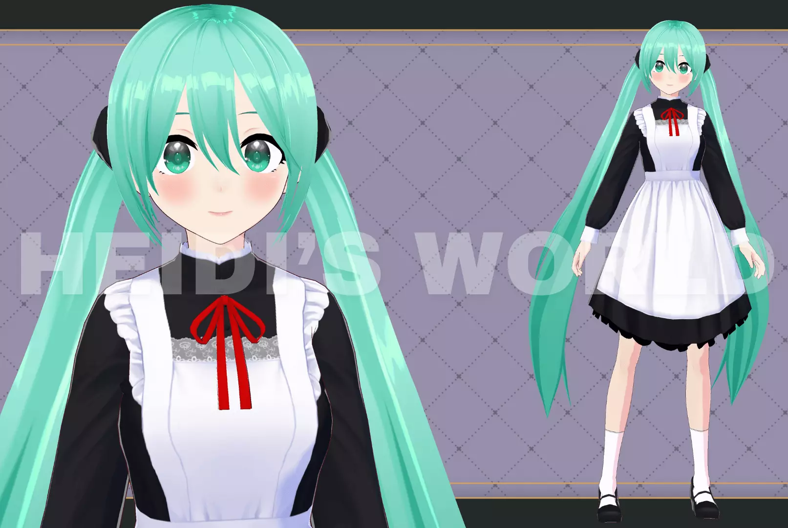 Vroid Beautiful 3D Female Maid Miku Vtuber Model Avatar 3D model 3D model_0