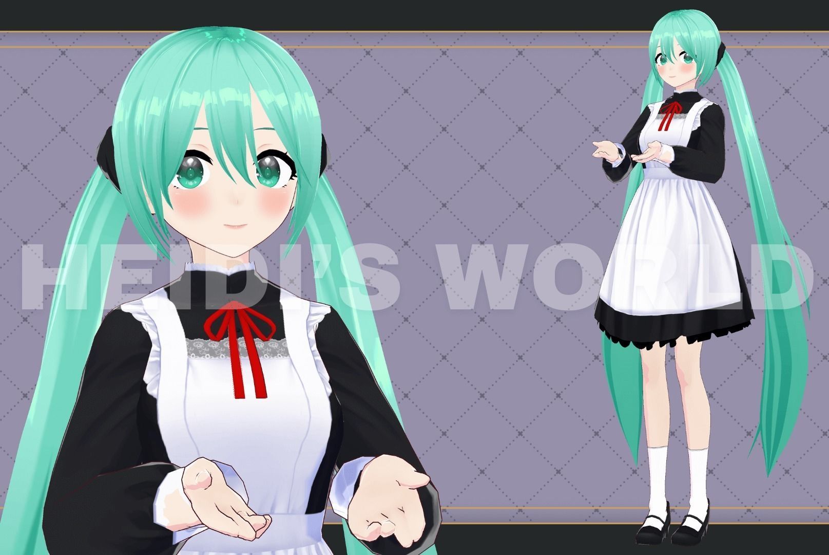 Vroid Beautiful 3D Female Maid Miku Vtuber Model Avatar 3D model 3D model_2