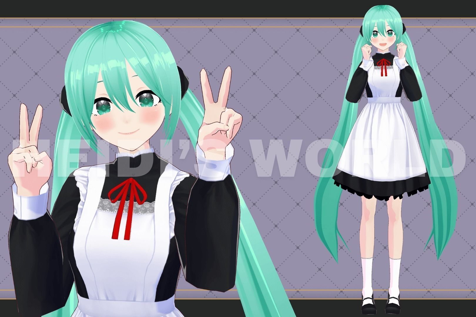 Vroid Beautiful 3D Female Maid Miku Vtuber Model Avatar 3D model 3D model_5