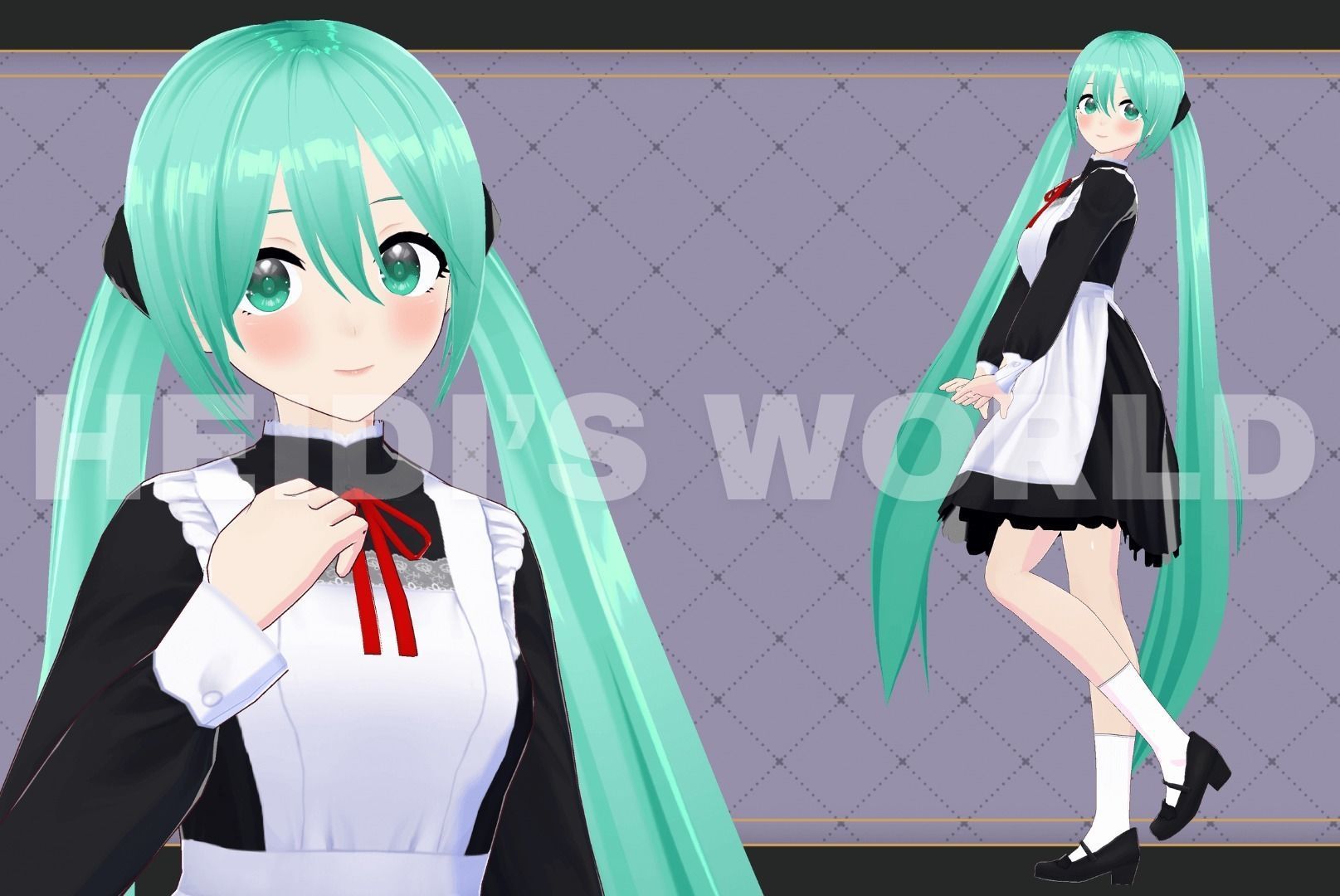 Vroid Beautiful 3D Female Maid Miku Vtuber Model Avatar 3D model 3D model_1