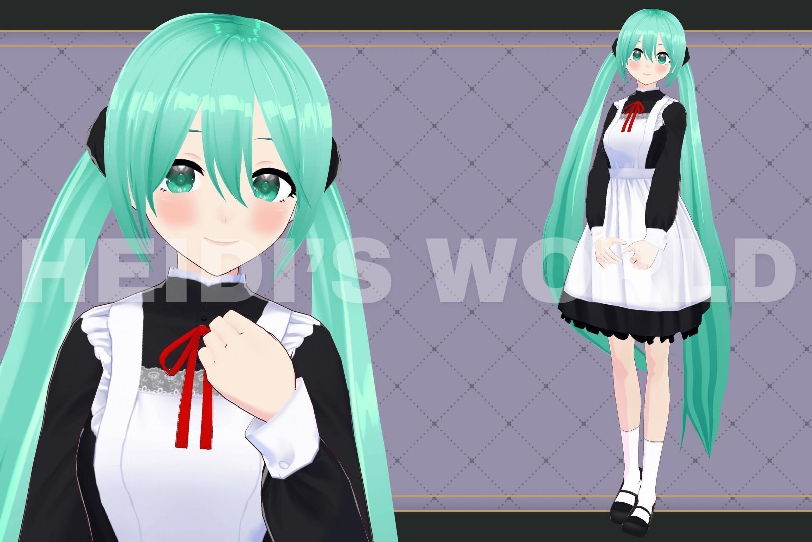 Vroid Beautiful 3D Female Maid Miku Vtuber Model Avatar 3D model 3D model_4