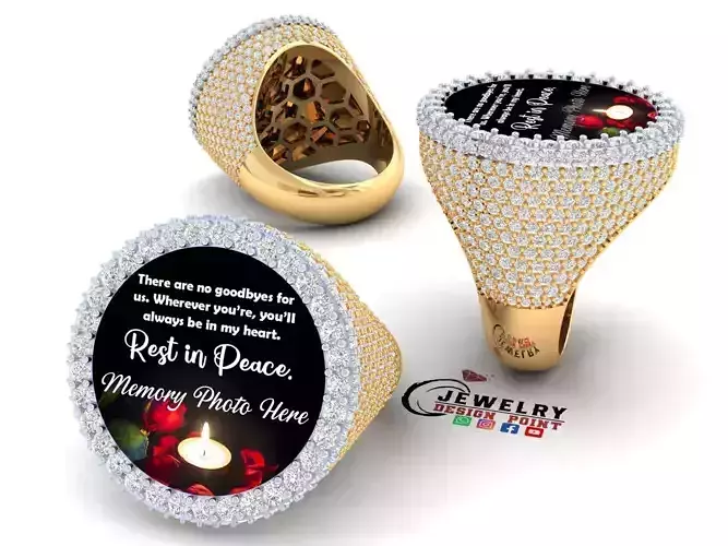 Custom Memory Picture Round Shape Halfway Round Diamond Ring 