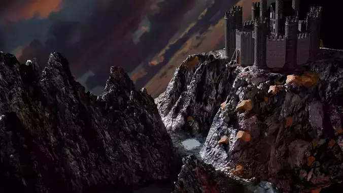 castle in mountains on water landscape view   