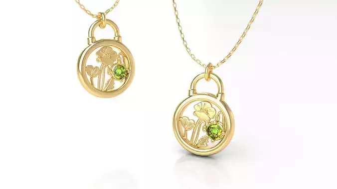 Birthflower Padlock Pendant August 3D print model