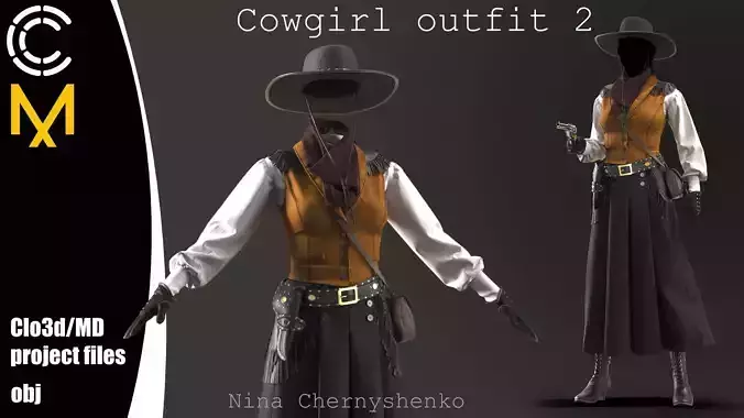 Cowgirl outfit 2 - Marvelous Designer project and OBJ