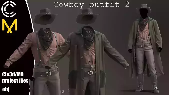 Cowboy outfit 2 - Marvelous Designer project and OBJ