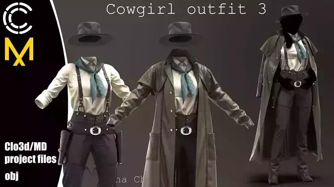 Cowgirl outfit 3 - Marvelous Designer project and OBJ