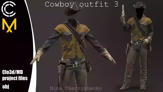 Cowboy outfit 3 - Marvelous Designer project and OBJ