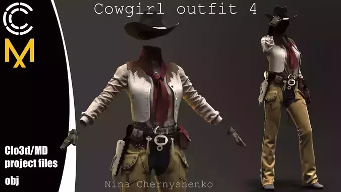 Cowgirl outfit 4 - Marvelous Designer project and OBJ