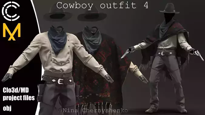 Cowboy outfit 4 - Marvelous Designer project and OBJ 3D model