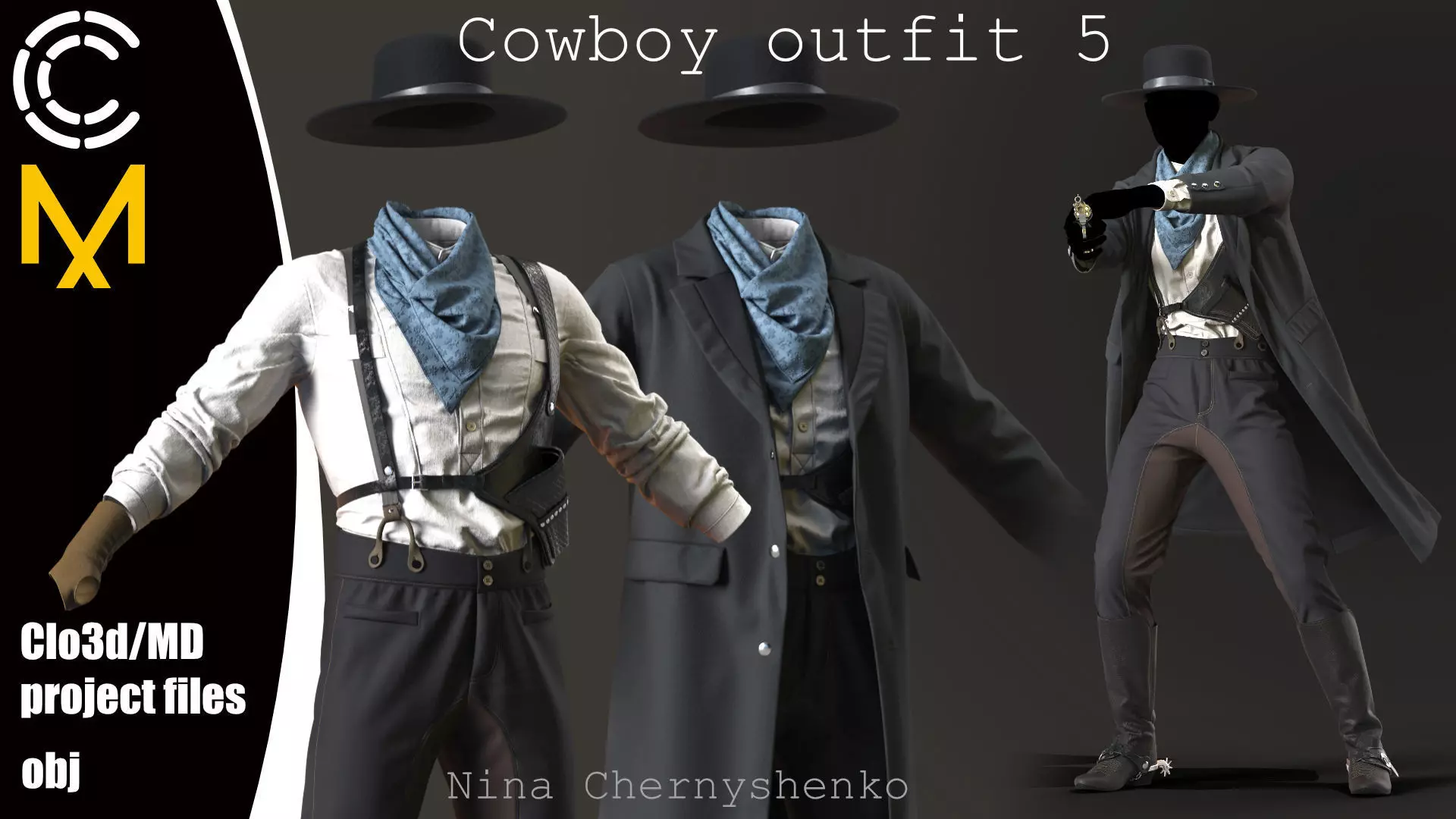 Cowboy outfit 5 - Marvelous Designer project and OBJ 3D model
