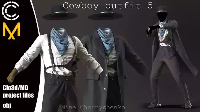 Cowboy outfit 5 - Marvelous Designer project and OBJ